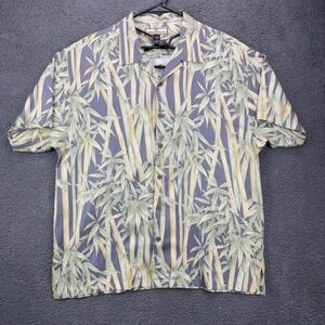 Tommy Bahama Mens XL Silk Bamboo Print Short Sleeve Camp Shirt Blue Green